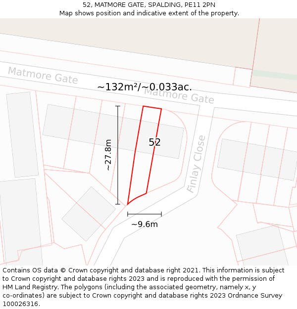 52, MATMORE GATE, SPALDING, PE11 2PN: Plot and title map