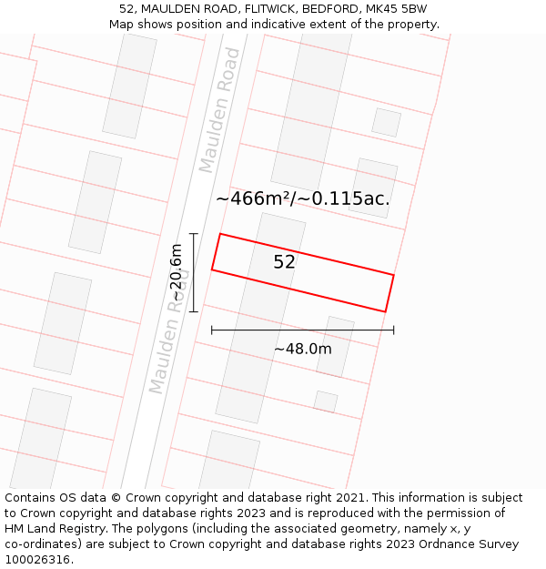 52, MAULDEN ROAD, FLITWICK, BEDFORD, MK45 5BW: Plot and title map