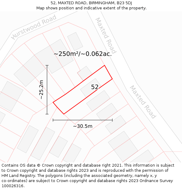 52, MAXTED ROAD, BIRMINGHAM, B23 5DJ: Plot and title map