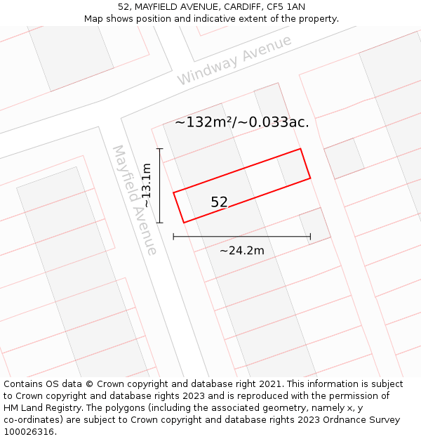 52, MAYFIELD AVENUE, CARDIFF, CF5 1AN: Plot and title map