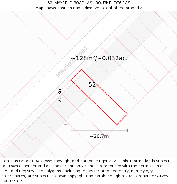 52, MAYFIELD ROAD, ASHBOURNE, DE6 1AS: Plot and title map