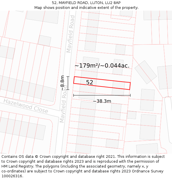 52, MAYFIELD ROAD, LUTON, LU2 8AP: Plot and title map