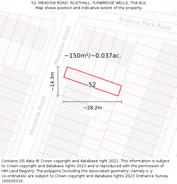 52, MEADOW ROAD, RUSTHALL, TUNBRIDGE WELLS, TN4 8UL: Plot and title map