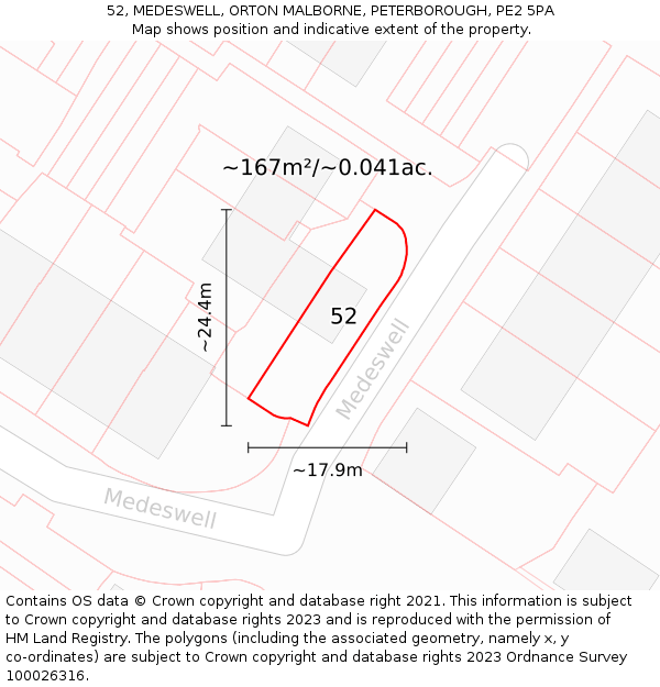 52, MEDESWELL, ORTON MALBORNE, PETERBOROUGH, PE2 5PA: Plot and title map