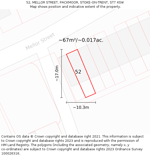 52, MELLOR STREET, PACKMOOR, STOKE-ON-TRENT, ST7 4SW: Plot and title map