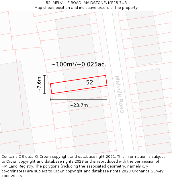 52, MELVILLE ROAD, MAIDSTONE, ME15 7UR: Plot and title map