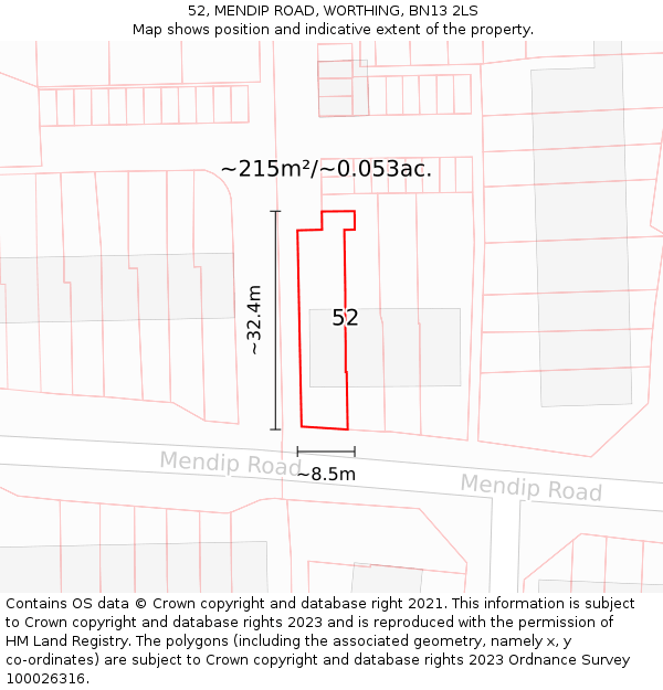 52, MENDIP ROAD, WORTHING, BN13 2LS: Plot and title map