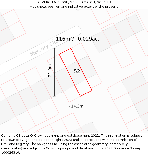 52, MERCURY CLOSE, SOUTHAMPTON, SO16 8BH: Plot and title map