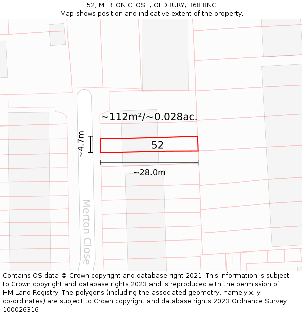 52, MERTON CLOSE, OLDBURY, B68 8NG: Plot and title map