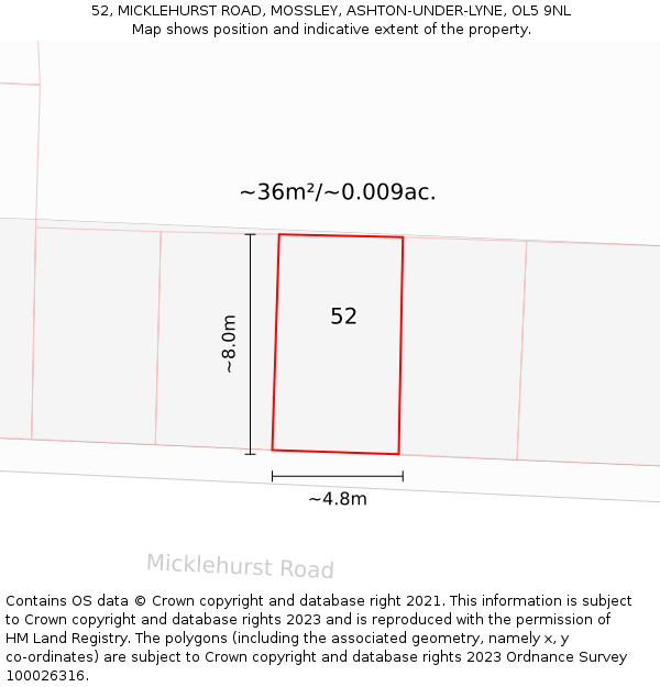 52, MICKLEHURST ROAD, MOSSLEY, ASHTON-UNDER-LYNE, OL5 9NL: Plot and title map