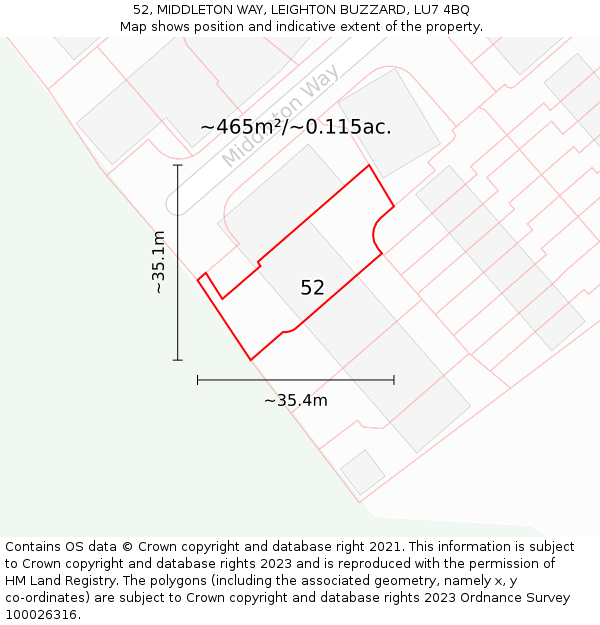 52, MIDDLETON WAY, LEIGHTON BUZZARD, LU7 4BQ: Plot and title map