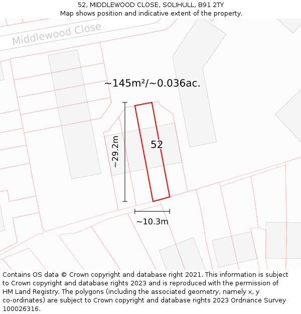 52, MIDDLEWOOD CLOSE, SOLIHULL, B91 2TY: Plot and title map