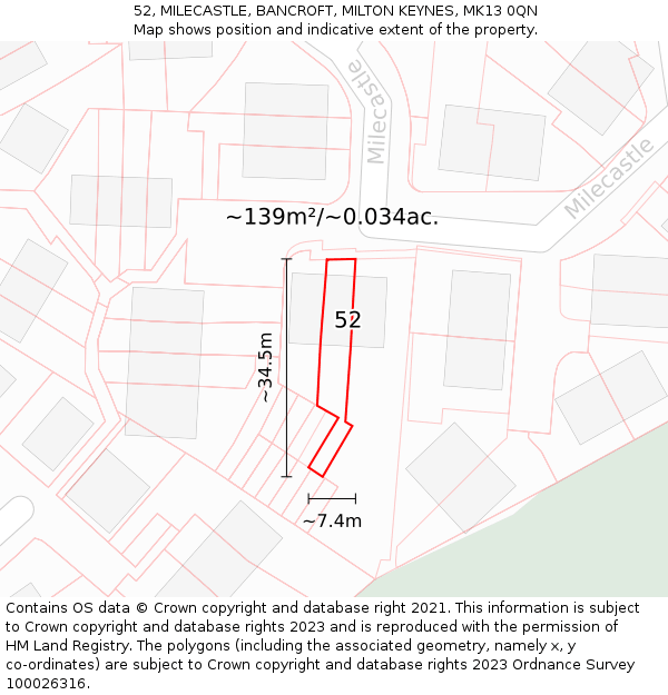 52, MILECASTLE, BANCROFT, MILTON KEYNES, MK13 0QN: Plot and title map