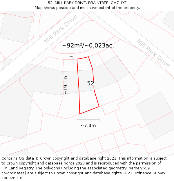 52, MILL PARK DRIVE, BRAINTREE, CM7 1XF: Plot and title map