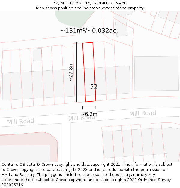 52, MILL ROAD, ELY, CARDIFF, CF5 4AH: Plot and title map
