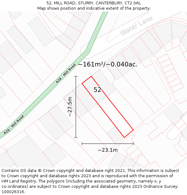 52, MILL ROAD, STURRY, CANTERBURY, CT2 0AL: Plot and title map