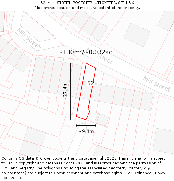 52, MILL STREET, ROCESTER, UTTOXETER, ST14 5JX: Plot and title map