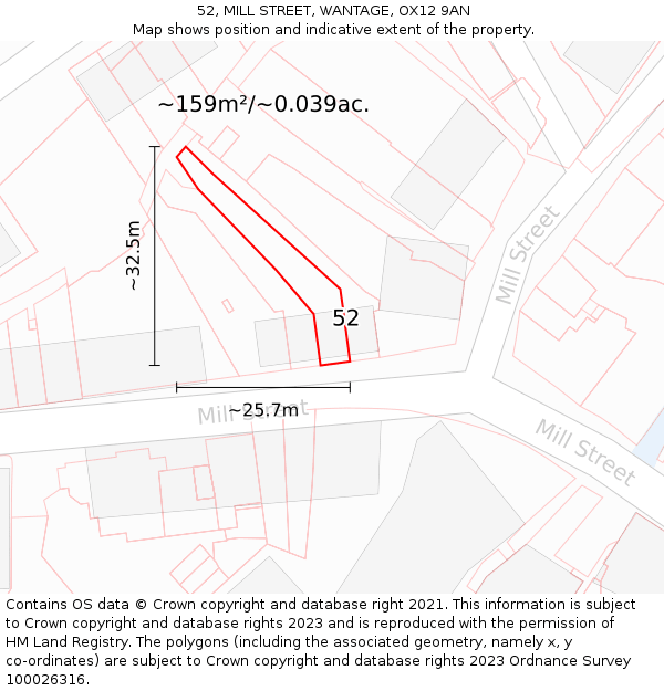 52, MILL STREET, WANTAGE, OX12 9AN: Plot and title map
