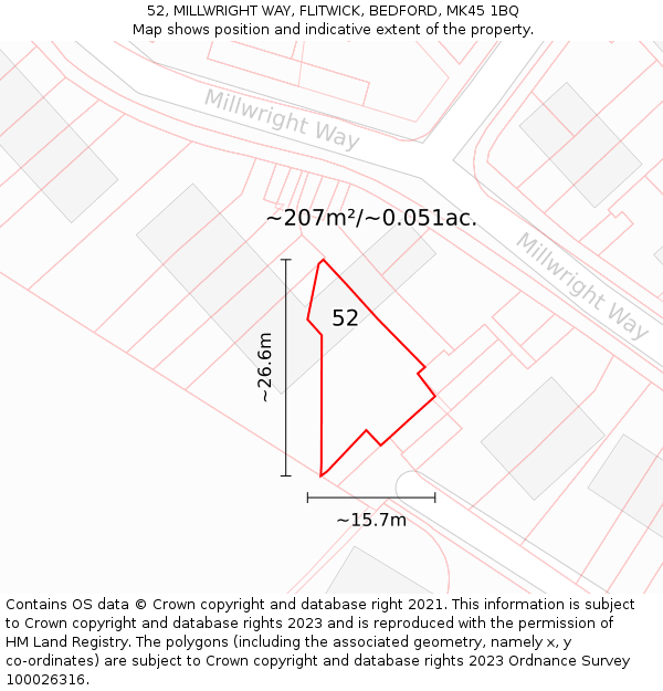 52, MILLWRIGHT WAY, FLITWICK, BEDFORD, MK45 1BQ: Plot and title map