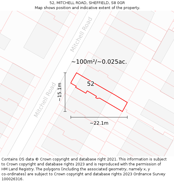 52, MITCHELL ROAD, SHEFFIELD, S8 0GR: Plot and title map