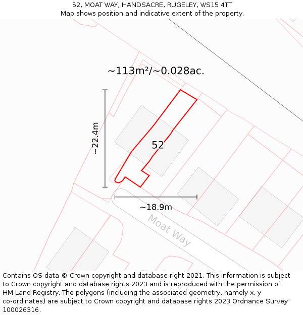 52, MOAT WAY, HANDSACRE, RUGELEY, WS15 4TT: Plot and title map