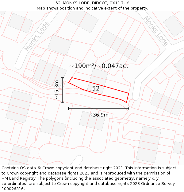 52, MONKS LODE, DIDCOT, OX11 7UY: Plot and title map