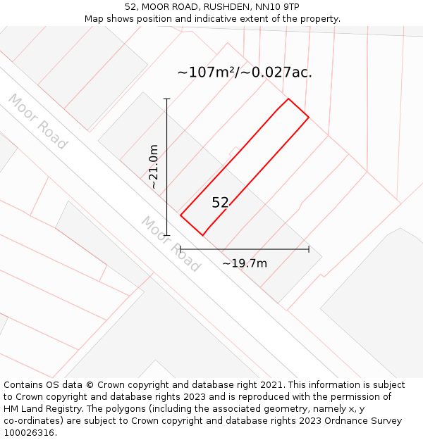 52, MOOR ROAD, RUSHDEN, NN10 9TP: Plot and title map