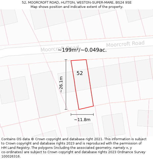 52, MOORCROFT ROAD, HUTTON, WESTON-SUPER-MARE, BS24 9SE: Plot and title map