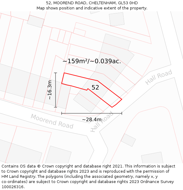 52, MOOREND ROAD, CHELTENHAM, GL53 0HD: Plot and title map