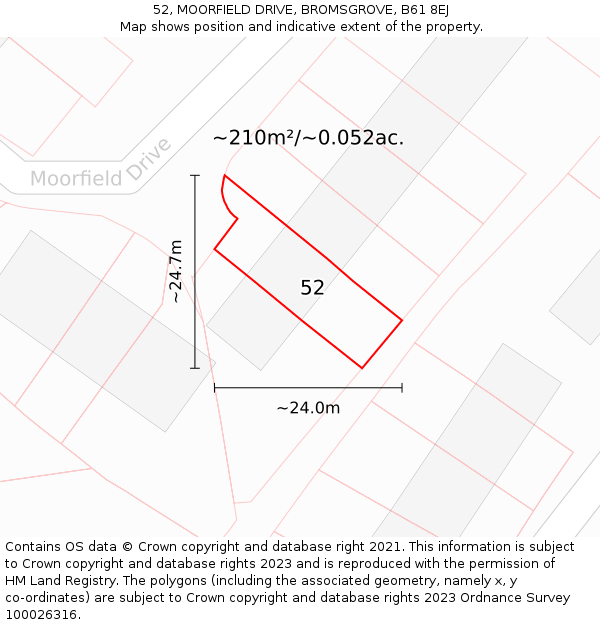52, MOORFIELD DRIVE, BROMSGROVE, B61 8EJ: Plot and title map