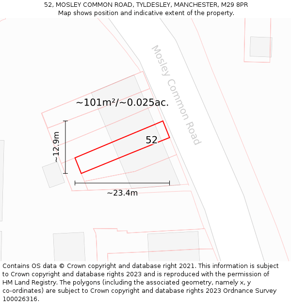 52, MOSLEY COMMON ROAD, TYLDESLEY, MANCHESTER, M29 8PR: Plot and title map