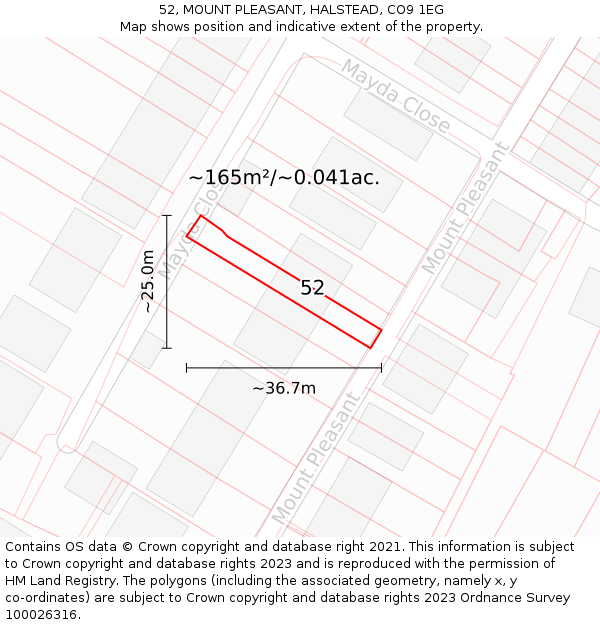 52, MOUNT PLEASANT, HALSTEAD, CO9 1EG: Plot and title map