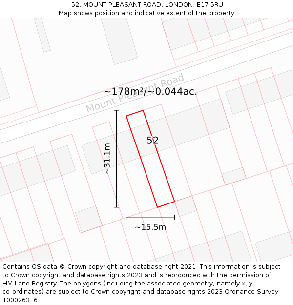 52, MOUNT PLEASANT ROAD, LONDON, E17 5RU: Plot and title map