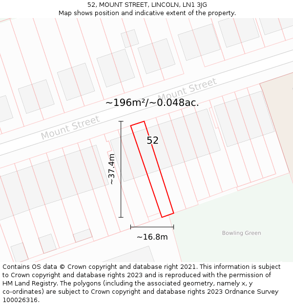 52, MOUNT STREET, LINCOLN, LN1 3JG: Plot and title map