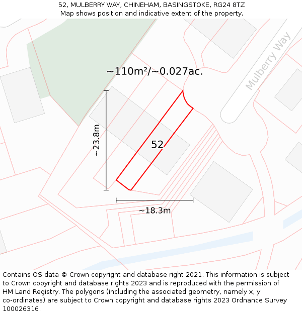 52, MULBERRY WAY, CHINEHAM, BASINGSTOKE, RG24 8TZ: Plot and title map