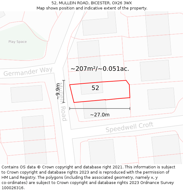 52, MULLEIN ROAD, BICESTER, OX26 3WX: Plot and title map