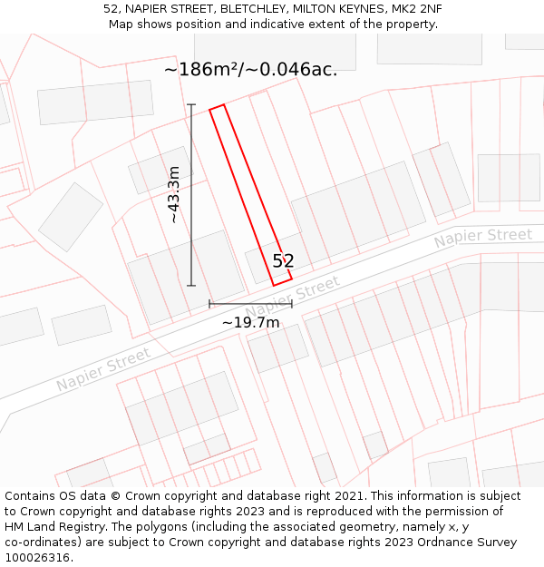 52, NAPIER STREET, BLETCHLEY, MILTON KEYNES, MK2 2NF: Plot and title map