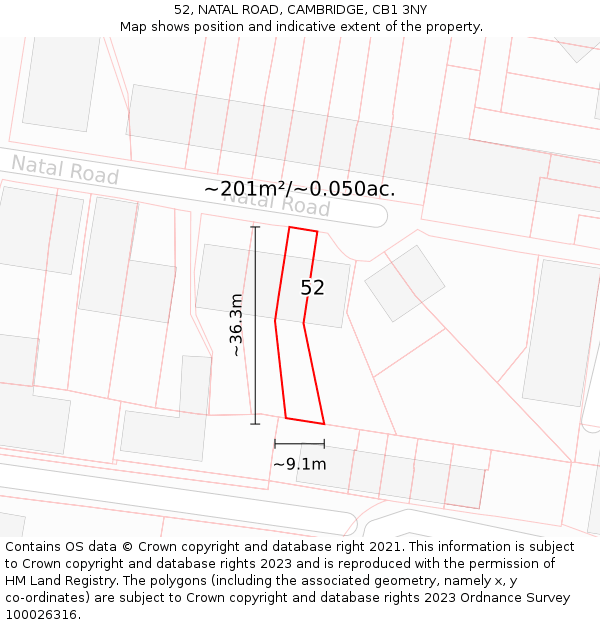 52, NATAL ROAD, CAMBRIDGE, CB1 3NY: Plot and title map