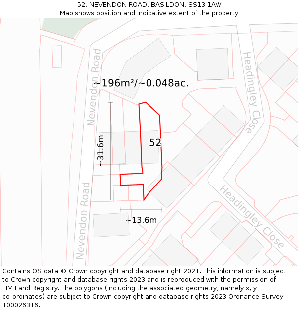 52, NEVENDON ROAD, BASILDON, SS13 1AW: Plot and title map