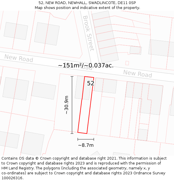 52, NEW ROAD, NEWHALL, SWADLINCOTE, DE11 0SP: Plot and title map