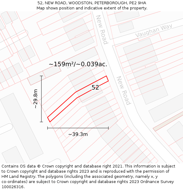 52, NEW ROAD, WOODSTON, PETERBOROUGH, PE2 9HA: Plot and title map