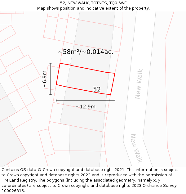52, NEW WALK, TOTNES, TQ9 5WE: Plot and title map