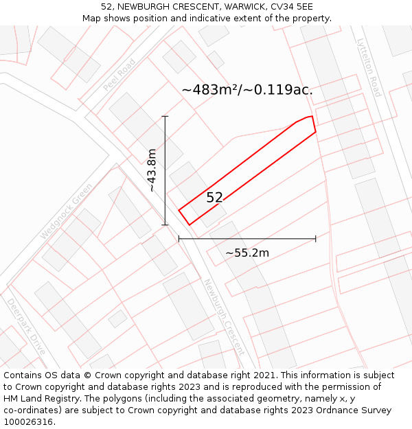 52, NEWBURGH CRESCENT, WARWICK, CV34 5EE: Plot and title map