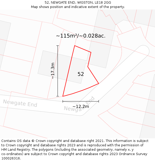 52, NEWGATE END, WIGSTON, LE18 2GG: Plot and title map