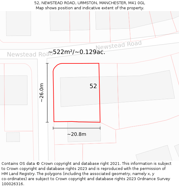52, NEWSTEAD ROAD, URMSTON, MANCHESTER, M41 0GL: Plot and title map
