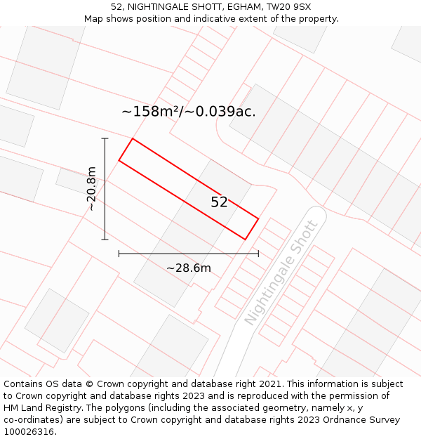 52, NIGHTINGALE SHOTT, EGHAM, TW20 9SX: Plot and title map