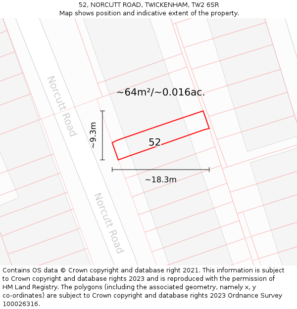 52, NORCUTT ROAD, TWICKENHAM, TW2 6SR: Plot and title map