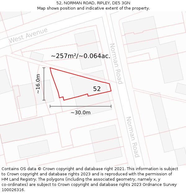 52, NORMAN ROAD, RIPLEY, DE5 3GN: Plot and title map