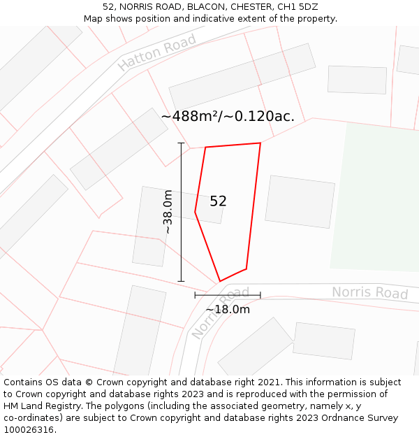 52, NORRIS ROAD, BLACON, CHESTER, CH1 5DZ: Plot and title map