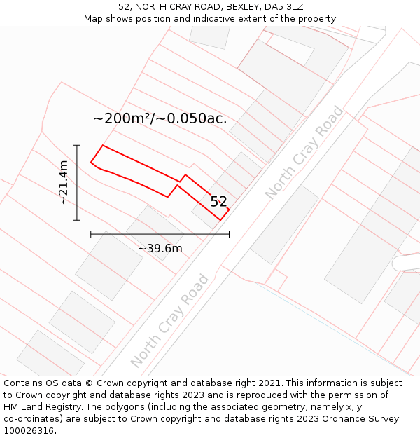 52, NORTH CRAY ROAD, BEXLEY, DA5 3LZ: Plot and title map